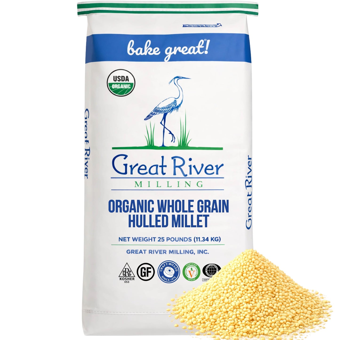 Organic Hulled Millet bag with golden millet grains by Great River Milling