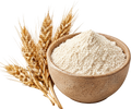 Bowl of white flour with wheat stalks