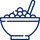 Blue outline bowl filled with small round shapes and a spoon, centered on a dark background