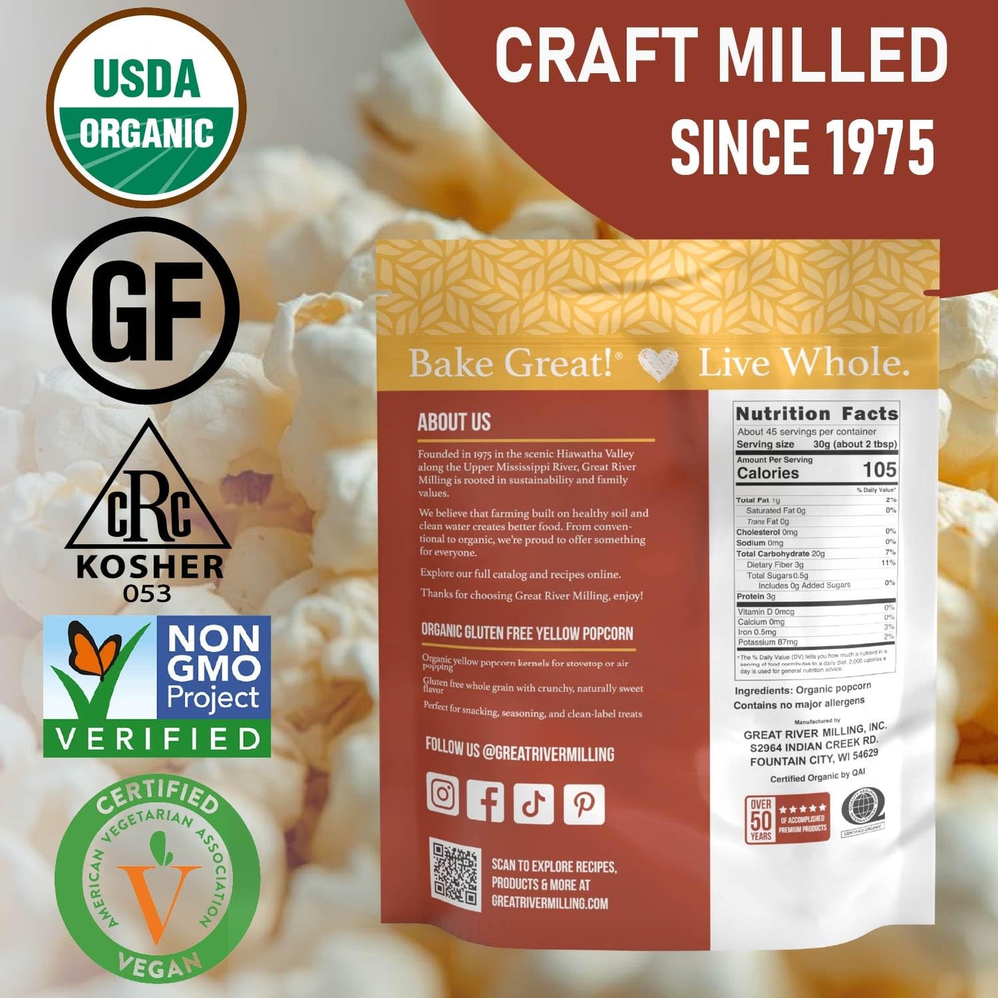 Sienna Organic Yellow Popcorn Kernels
