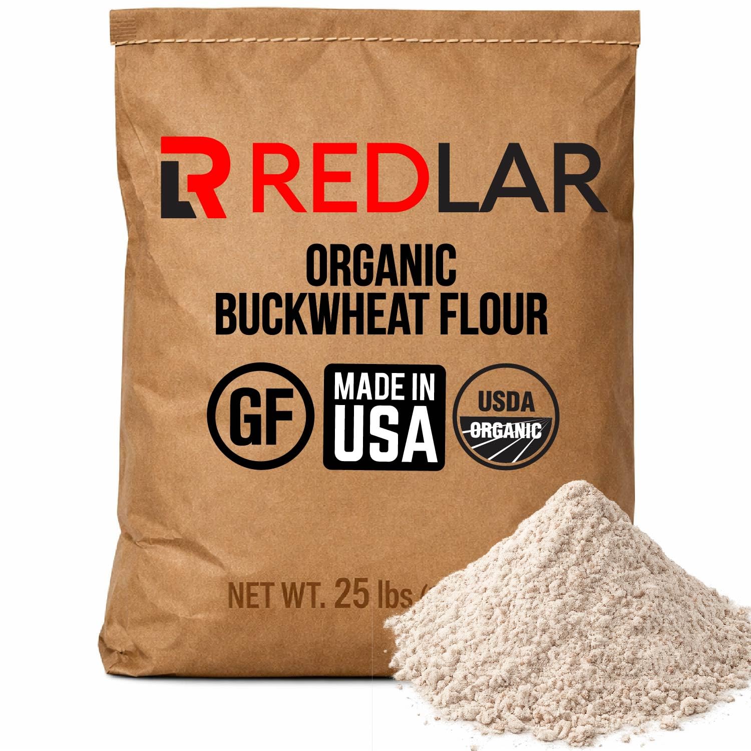 Redlar Fine Organic Buckwheat Flour bag with buckwheat flour by Great River Milling