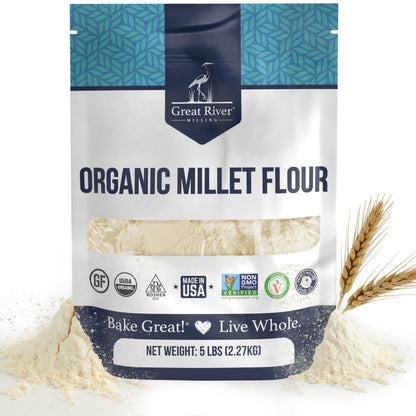 Organic Millet Flour bag by Great River Milling with gluten free flour packaging