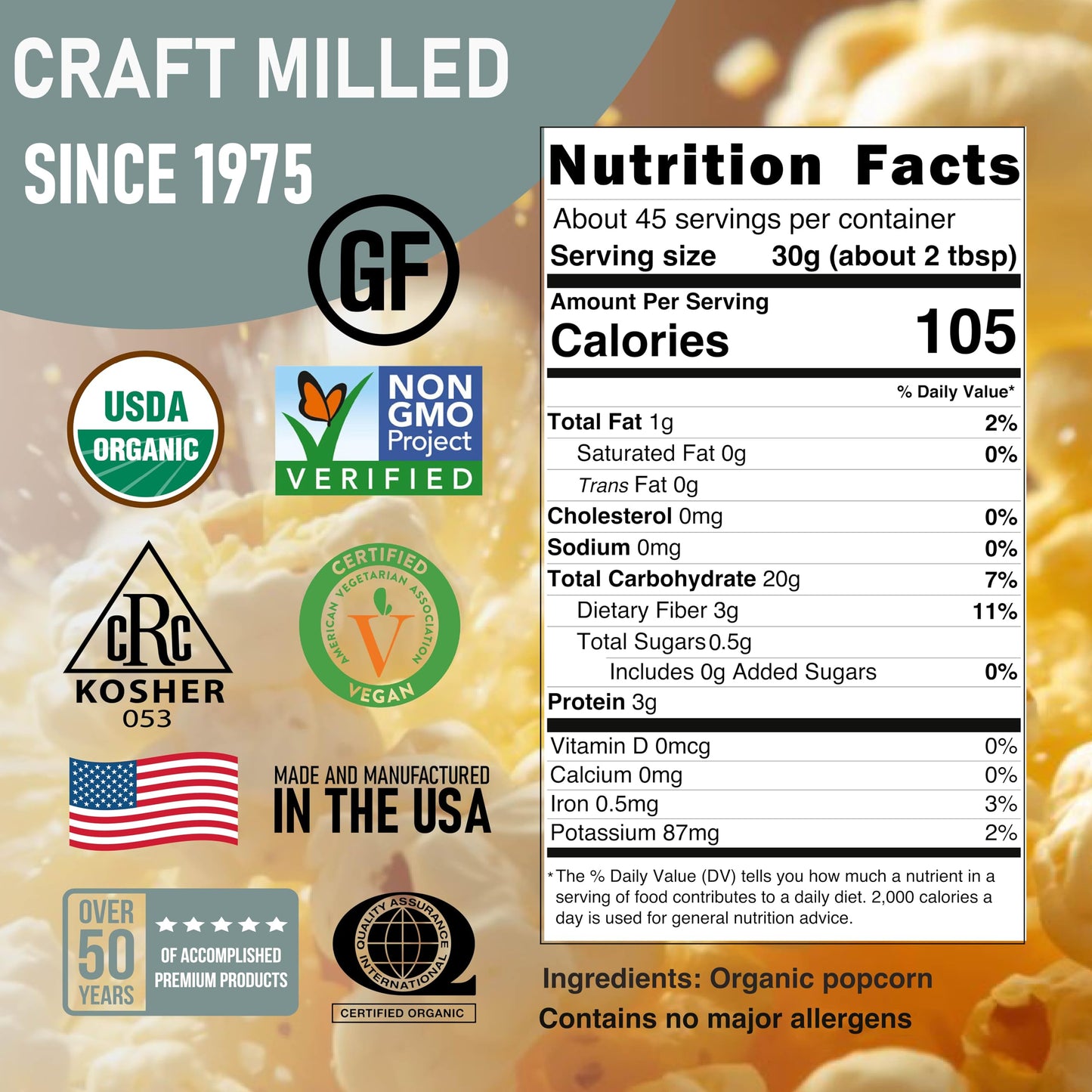 White Smoke Organic White Popcorn Kernels