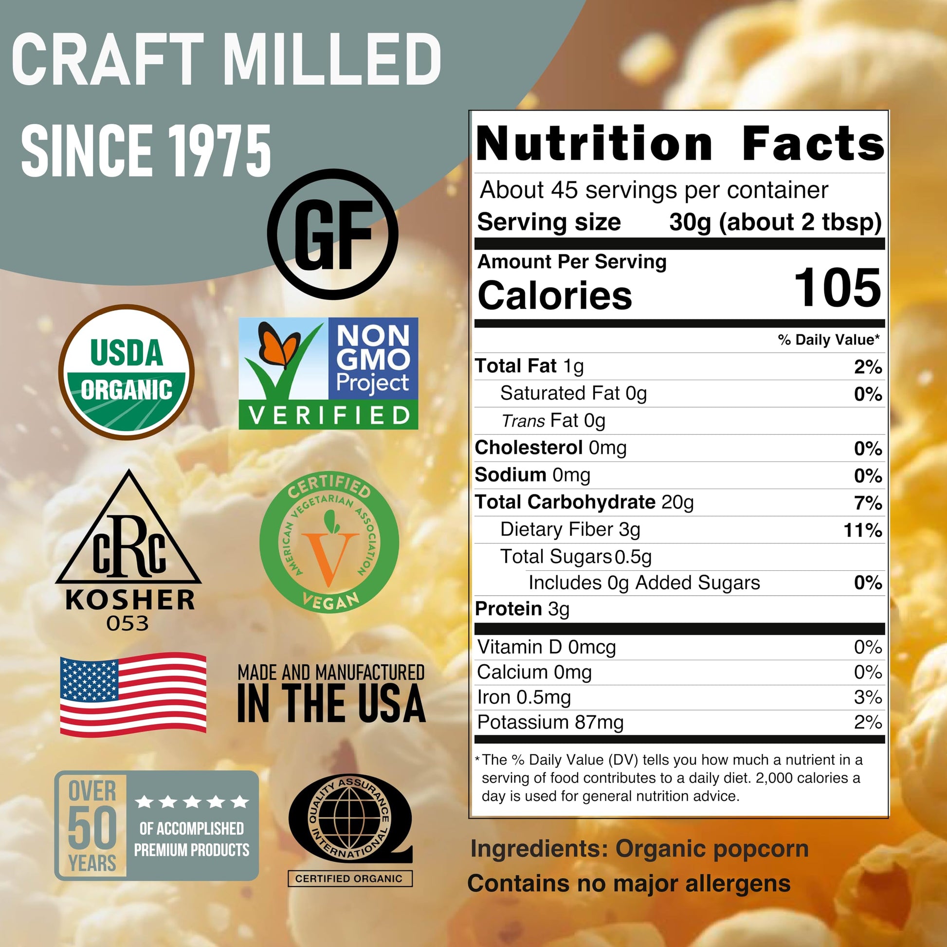 White Smoke Organic White Popcorn Kernels