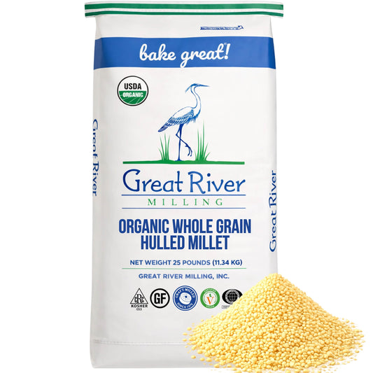 Organic Hulled Millet bag with golden millet grains by Great River Milling