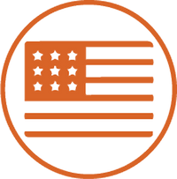Orange ticket icon with three rows of horizontal lines and five small star shapes inside a circle
