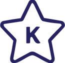 Letter K inside a dark blue star outline