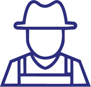 Outline of a person wearing a head and shoulders icon with a dark blue hat and collar