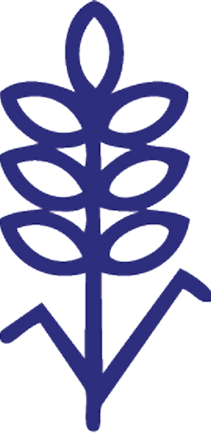 Blue medical symbol with a staff, a snake, and a circular halo, shown on a black background