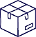 A simple line drawing of a closed cardboard box with flaps at the top and a label on one side. The box is illustrated in a blue outline, conveying a sense of packaging or shipping.