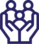 Icon of two hands cupping three stylized human figures