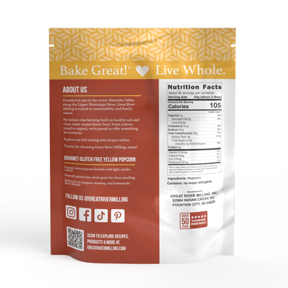 Nutrition Facts and ingredients for Gourmet Yellow Popcorn Kernels, 3 lb — Great River Milling.