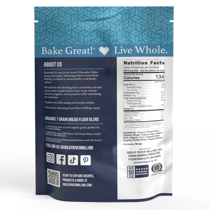 Nutrition Facts and ingredients for Organic 7-Grain Bread Flour, 5 lb — Great River Milling.