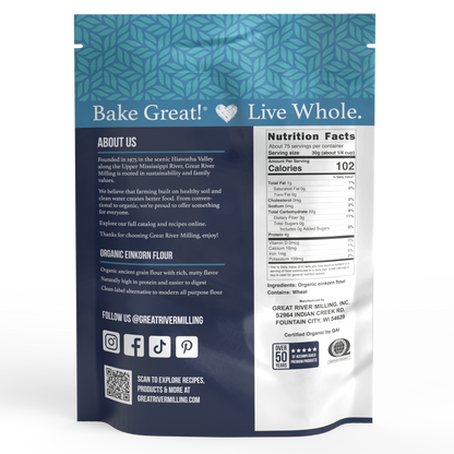 Nutrition Facts and ingredients for Organic Einkorn Flour, 5 lb — Great River Milling.