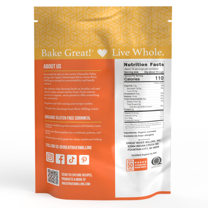 Nutrition Facts and ingredients for Organic Medium Grind Cornmeal, 5 lb — Great River Milling.