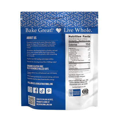 Nutrition Facts and ingredients for Organic Old-Fashioned Rolled Oats, 2 lb — Great River Milling.