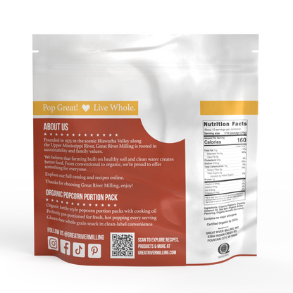 Nutrition Facts and ingredients for Organic Popcorn Portion Pack — 8 oz Bags (24-Count), Organic Popcorn Portion Pack — Great River Milling.