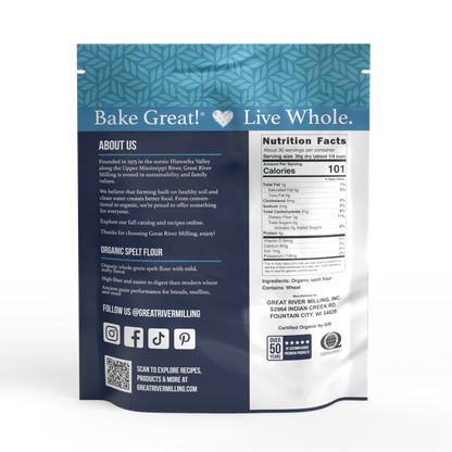 Nutrition Facts and ingredients for Organic Spelt Flour, 2 lb — Great River Milling.