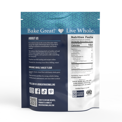 Nutrition Facts and ingredients for Organic Whole Wheat Flour, 2 lb — Great River Milling.