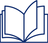 Open book icon in dark blue with a central page fold and two spread pages on a black background