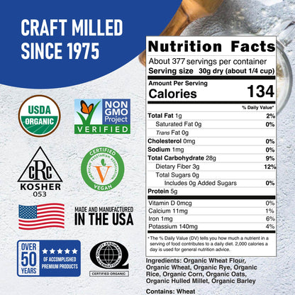 Nutrition Facts and ingredients for Organic 7-Grain Bread Flour, 25 lb (Bulk) — Great River Milling.