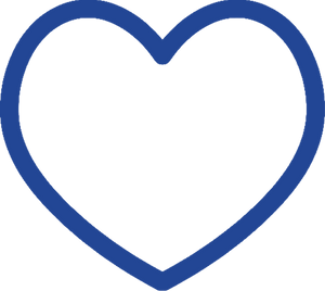 Blue heart icon with a thick outline on a black background