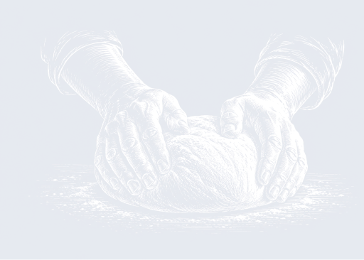 Engraving style illustration of hands kneading dough
